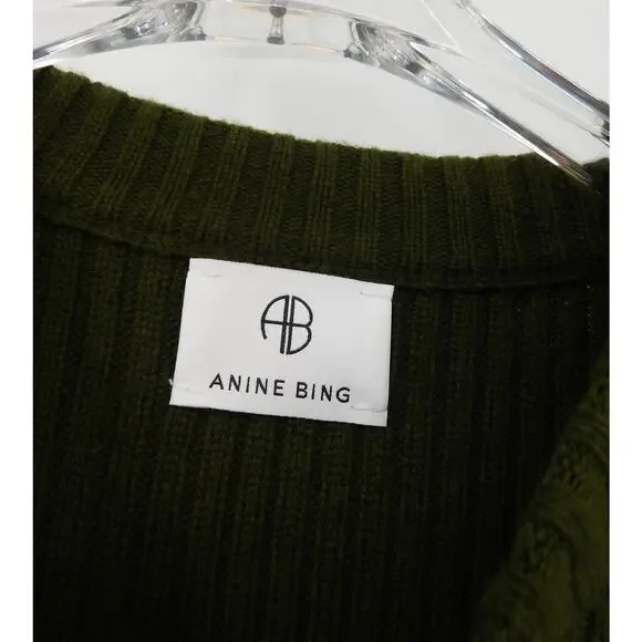 Anine Bing Women's Army Green Aurora Rib Knit Side Slit Midi Dress Size  Small